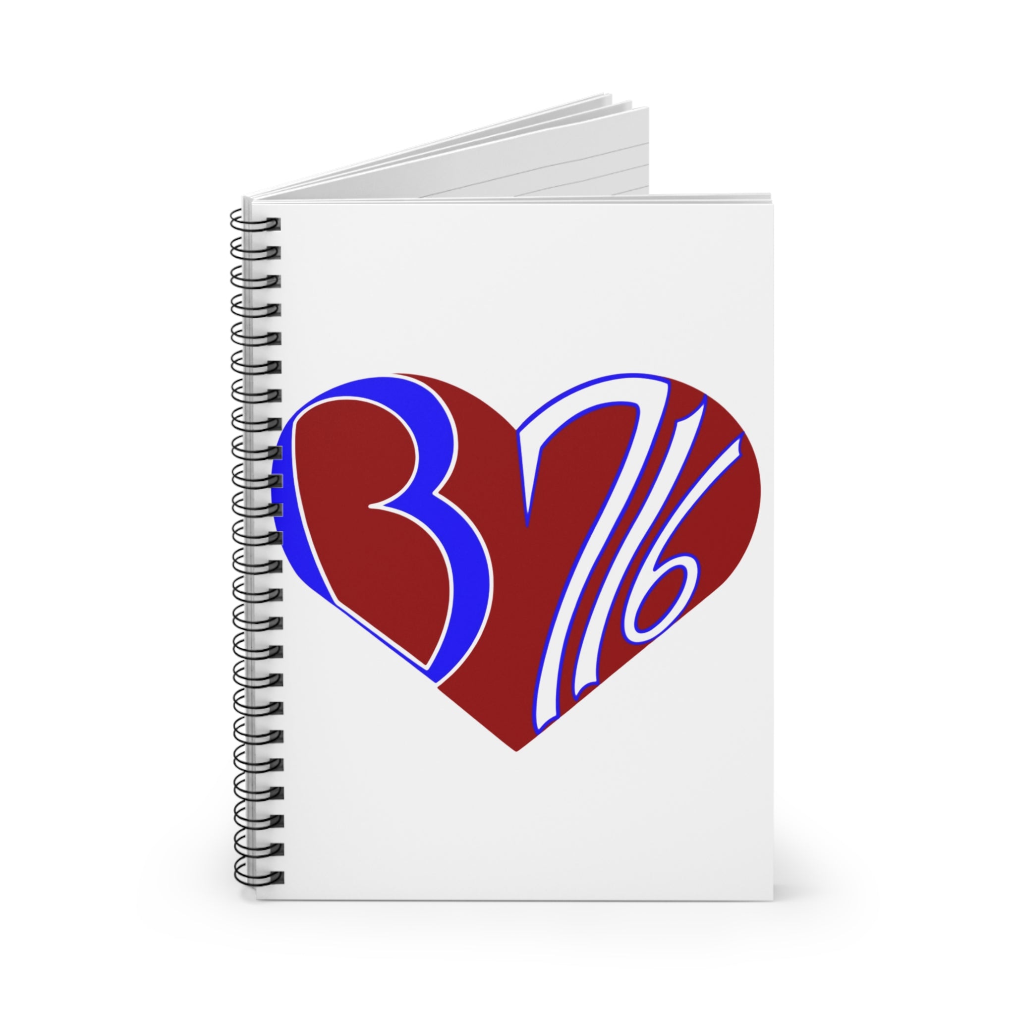 Notebook — Heart Design with 3/16 Typography (Ruled Spiral Journal)