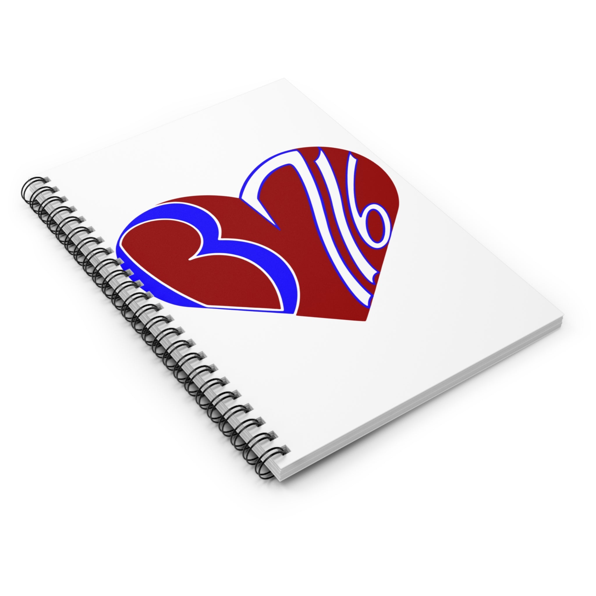 Notebook — Heart Design with 3/16 Typography (Ruled Spiral Journal)
