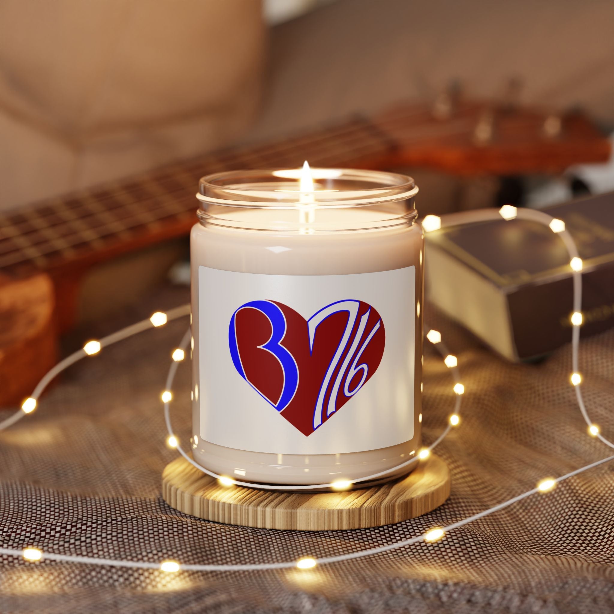 Soy Candle — Heart 'BY16' Red & Blue Scented Jar (9 oz)